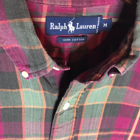 Ralph Lauren Men's Pink Green Plaid Button Down Size Medium‎ - Picture 4 of 6